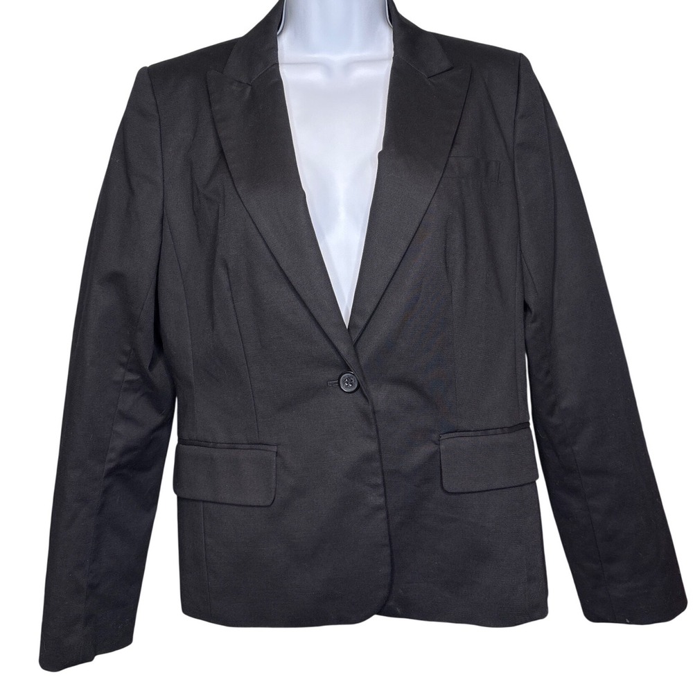 Calvin Klein Womens Black One Button Blazer Jacket Sz 8 Career Modern Elegant